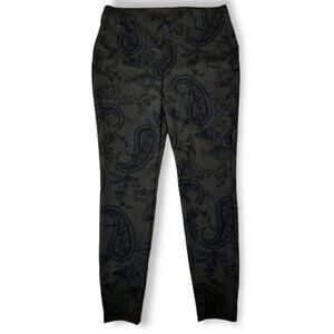 Chicos Size 1 M Grey Fabulously Slimming Pants Paisley Floral Stretch Slimming